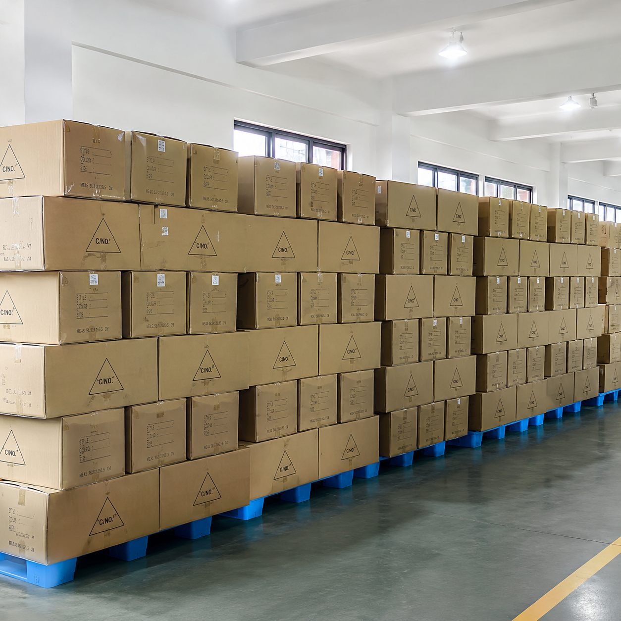 Warehouse and packing at XuFan shoe factory